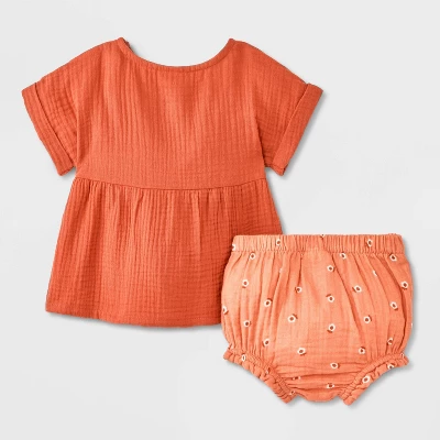 Baby Girls' Short Sleeve Gauze Short Set - Cat & Jack™ 3 Baby Girls' Short Sleeve Gauze Short Set - Cat & Jack™