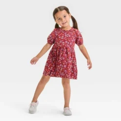 Toddler Girls' Short Sleeve Dress - Cat & Jack™ Burgundy -Kid Clothing GUEST b9c04871 75e0 4c27 8229 2fc8e4b059e3