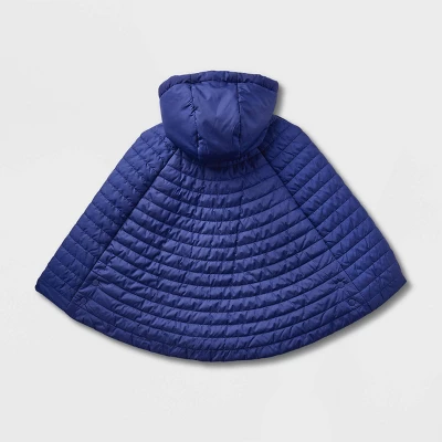 Girls' Adaptive Quilted Cape Jacket - Cat & Jack™ Navy Blue 3 Girls' Adaptive Quilted Cape Jacket - Cat & Jack™ Navy Blue