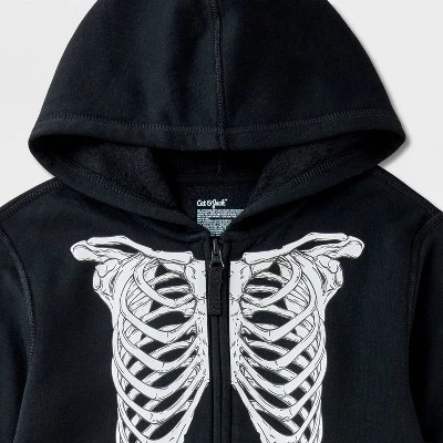 Kids' Adaptive Halloween Skeleton Fleece Hoodie And Jogger Pants Set - Cat & Jack™ Black 4 Kids' Adaptive Halloween Skeleton Fleece Hoodie And Jogger Pants Set - Cat & Jack™ Black - Image 2