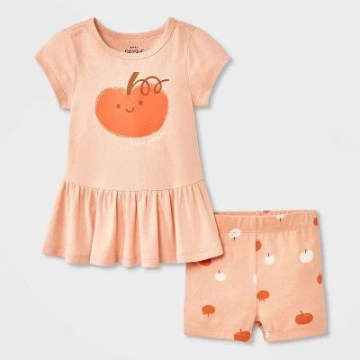 Baby Girls' 2pc Smiling Pumpkin Peplum T-Shirt And Bike Shorts Set - Cat & Jack™ Peach Orange 6 Baby Girls' 2pc Smiling Pumpkin Peplum T-Shirt And Bike Shorts Set - Cat & Jack™ Peach Orange - Image 5