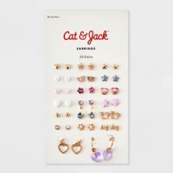 Girls' 20pk Earring Set - Cat & Jack™: Nickel-Free, Post Closure, Stud & Hoop Styles