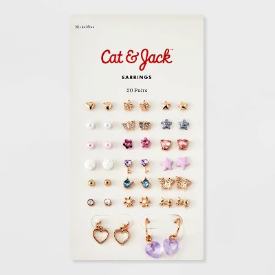 Girls' 20pk Earring Set - Cat & Jack™: Nickel-Free, Post Closure, Stud & Hoop Styles 3 Girls' 20pk Earring Set - Cat & Jack™: Nickel-Free, Post Closure, Stud & Hoop Styles