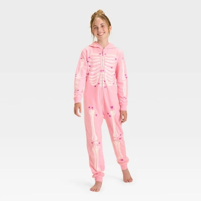 Girls' Halloween Skeleton Union Suit - Cat & Jack™ Pink 5 Girls' Halloween Skeleton Union Suit - Cat & Jack™ Pink - Image 3