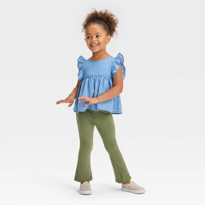 Toddler Girls' Chambray Top & Leggings Set - Cat & Jack™ Green 4 Toddler Girls' Chambray Top & Leggings Set - Cat & Jack™ Green - Image 2