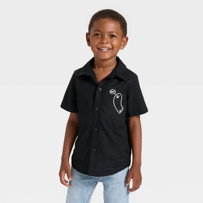 Toddler Boys' Short Sleeve Halloween Button-Down Shirt - Cat & Jack™ Black 5 Toddler Boys' Short Sleeve Halloween Button-Down Shirt - Cat & Jack™ Black - Image 3