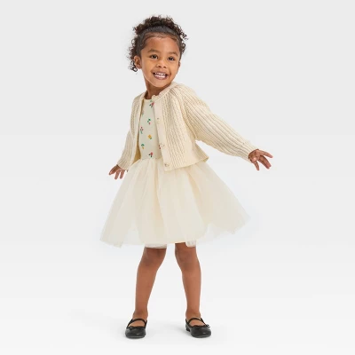 Toddler Girls' Floral Short Sleeve Knit Tulle Dress - Cat & Jack™ Off-White 4 Toddler Girls' Floral Short Sleeve Knit Tulle Dress - Cat & Jack™ Off-White - Image 2
