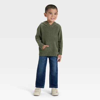 Toddler Boys' Waffle Hooded Sweater - Cat & Jack™ Olive Green 4 Toddler Boys' Waffle Hooded Sweater - Cat & Jack™ Olive Green - Image 2