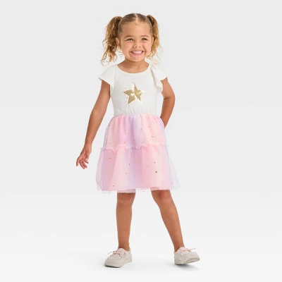 Toddler Girls' Star Short Sleeve Dress - Cat & Jack™ Cream 4 Toddler Girls' Star Short Sleeve Dress - Cat & Jack™ Cream - Image 2