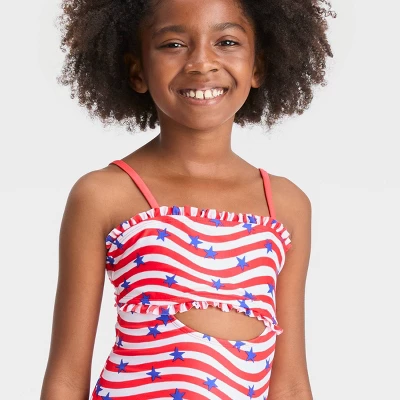 Girls' Striped Star One Piece Swimsuit - Cat & Jack™ 3 Girls' Striped Star One Piece Swimsuit - Cat & Jack™