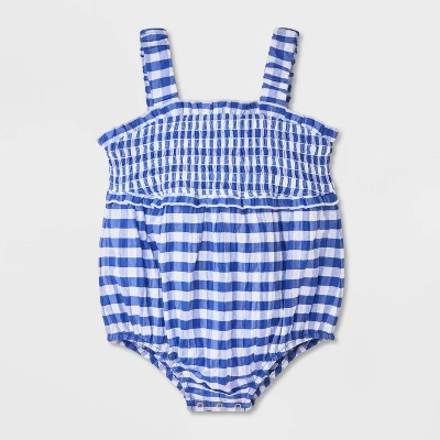 Baby Girls' Gingham Romper - Cat & Jack™ Blue 6 Baby Girls' Gingham Romper - Cat & Jack™ Blue - Image 4