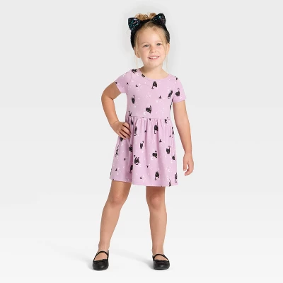 Toddler Girls' Short Sleeve Halloween Cats Dress - Cat & Jack™ Lavender 4 Toddler Girls' Short Sleeve Halloween Cats Dress - Cat & Jack™ Lavender - Image 2