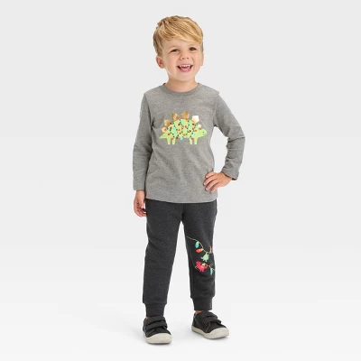 Toddler Boys' 2pc Long Sleeve Graphic T-Shirt And Fleece Jogger Pants Set - Cat & Jack™ Charcoal Gray 4 Toddler Boys' 2pc Long Sleeve Graphic T-Shirt And Fleece Jogger Pants Set - Cat & Jack™ Charcoal Gray - Image 2