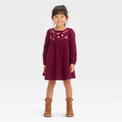 Toddler Girls' Floral Long Sleeve Dress - Cat & Jack™ Burgundy -Kid Clothing GUEST c3be0877 ed35 4195 845a e8c6e7195eee