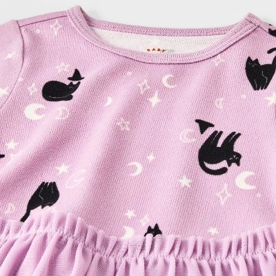 Baby Girls' Halloween Cat Witch Long Sleeve Tulle Dress - Cat & Jack™ Purple 4 Baby Girls' Halloween Cat Witch Long Sleeve Tulle Dress - Cat & Jack™ Purple - Image 2