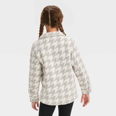 Girls' Button-Down 'Houndstooth' Shacket- Cat & Jack™ Gray/Cream 3 Girls' Button-Down 'Houndstooth' Shacket- Cat & Jack™ Gray/Cream