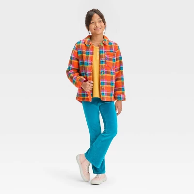 Girls' Button-Down Plaid Shacket - Cat & Jack™ Orange 4 Girls' Button-Down Plaid Shacket - Cat & Jack™ Orange - Image 2
