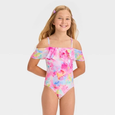 Girls' 'Flower Daydream' Floral Printed One Piece Swimsuit - Cat & Jack™ White/Pink 5 Girls' 'Flower Daydream' Floral Printed One Piece Swimsuit - Cat & Jack™ White/Pink - Image 3