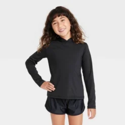 Girls' Hooded Long Sleeve Rash Guard Swim Top - Cat & Jack™ Black -Kid Clothing GUEST c98e162d c5c5 498c 841b f84798fb687b
