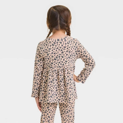 Toddler Girls' Ribbed Leopard Shirt - Cat & Jack™ Beige 3 Toddler Girls' Ribbed Leopard Shirt - Cat & Jack™ Beige