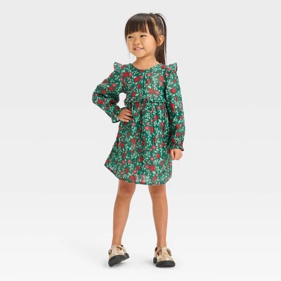 Toddler Girls' Floral Long Sleeve Dress - Cat & Jack™ Green 5 Toddler Girls' Floral Long Sleeve Dress - Cat & Jack™ Green - Image 3