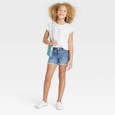 Girls' Embroidered Mid-Rise Jean Shorts - Cat & Jack™ Medium Wash 4 Girls' Embroidered Mid-Rise Jean Shorts - Cat & Jack™ Medium Wash - Image 2