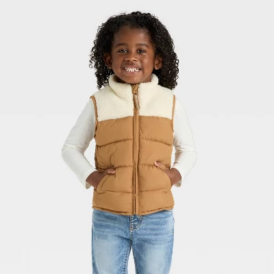 Toddler Boys' Dressy Faux Shearling Puffer Vest - Cat & Jack™ Brown 5 Toddler Boys' Dressy Faux Shearling Puffer Vest - Cat & Jack™ Brown - Image 3