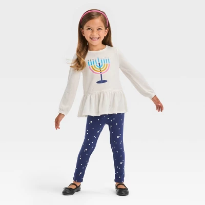 Toddler Girls' Menorah Long Sleeve Top & Star Leggings Set - Cat & Jack™ Cream 4 Toddler Girls' Menorah Long Sleeve Top & Star Leggings Set - Cat & Jack™ Cream - Image 2