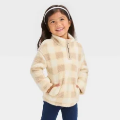 Toddler Girls' Checkered Quarter Zip-Up Jacket - Cat & Jack™ Beige 7 Toddler Girls' Checkered Quarter Zip-Up Jacket - Cat & Jack™ Beige -Kid Clothing GUEST cc02cb8e e530 405a a49a d9b289fd75f0