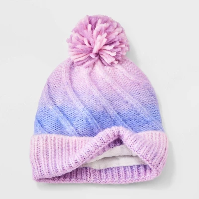 Toddler Girls' Knitted Cable Ombre Striped Beanies - Cat & Jack™ Pink 3 Toddler Girls' Knitted Cable Ombre Striped Beanies - Cat & Jack™ Pink