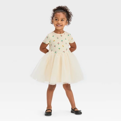 Toddler Girls' Floral Short Sleeve Knit Tulle Dress - Cat & Jack™ Off-White 5 Toddler Girls' Floral Short Sleeve Knit Tulle Dress - Cat & Jack™ Off-White - Image 3