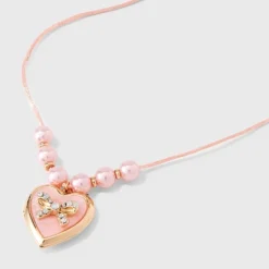 Girls' Pink Bow Locket Necklace - Cat & Jack™ Pink -Kid Clothing GUEST cd1ffdc4 e4cd 43fe bd3a 10d282edaa56