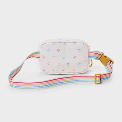 Girls' Heart Print Fanny Crossbody Bag - Cat & Jack™️ White: Adjustable Strap, Lightweight Miniature Design, Woven Polyester 3 Girls' Heart Print Fanny Crossbody Bag - Cat & Jack™️ White: Adjustable Strap, Lightweight Miniature Design, Woven Polyester