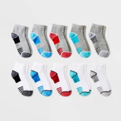 Boys' 10pk Striped Lightweight Ankle Socks - Cat & Jack™ Gray/White -Kid Clothing GUEST cdf7f20e e0cd 4ddd 99b1 f117968bf03c