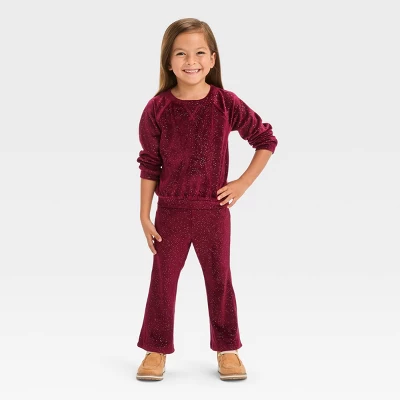 Toddler Girls' Flare Velour Top & Bottom Set - Cat & Jack™ Burgundy 4 Toddler Girls' Flare Velour Top & Bottom Set - Cat & Jack™ Burgundy - Image 2