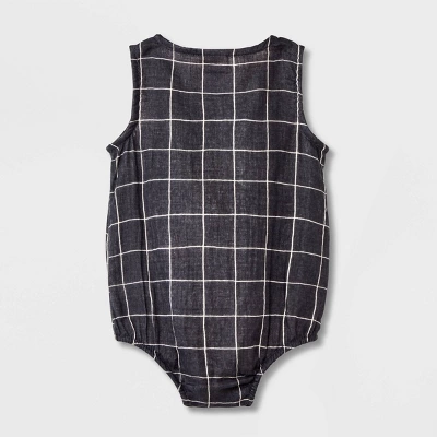 Baby Striped Gauze Tank Henley Romper - Cat & Jack™ Gray 3 Baby Striped Gauze Tank Henley Romper - Cat & Jack™ Gray
