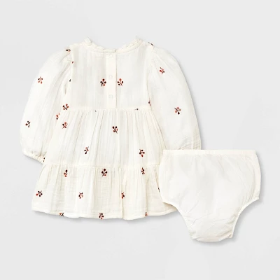 Baby Girls' Floral Embroidered Dress & Bottom Set - Cat & Jack™ Cream 3 Baby Girls' Floral Embroidered Dress & Bottom Set - Cat & Jack™ Cream