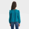 Girls' Long Sleeve Woven Ruffle Shirt - Cat & Jack™ Teal Blue -Kid Clothing GUEST cff1693b 1763 460b bce1 a062e86f266f