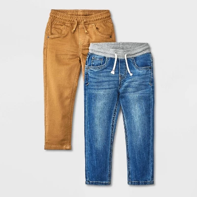 Toddler Boys' 2pk Pull-On Straight Fit Jeans - Cat & Jack™ Blue Denim/Brown 5 Toddler Boys' 2pk Pull-On Straight Fit Jeans - Cat & Jack™ Blue Denim/Brown - Image 3
