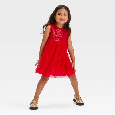Toddler Girls' Sequin Dress - Cat & Jack™ Red 4 Toddler Girls' Sequin Dress - Cat & Jack™ Red - Image 2