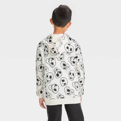 Boys' Skull Printed Halloween Zip-Up Sweatshirt - Cat & Jack™ Cream 3 Boys' Skull Printed Halloween Zip-Up Sweatshirt - Cat & Jack™ Cream
