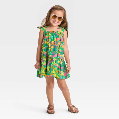 Toddler Girls' Floral Dress - Cat & Jack™ Green/Yellow/Pink 4 Toddler Girls' Floral Dress - Cat & Jack™ Green/Yellow/Pink - Image 2