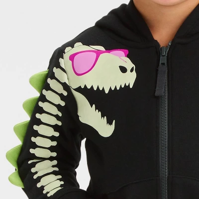 Toddler Boys' Glow In The Dark Dino Halloween Zip-Up Sweatshirt - Cat & Jack™ Black 3 Toddler Boys' Glow In The Dark Dino Halloween Zip-Up Sweatshirt - Cat & Jack™ Black