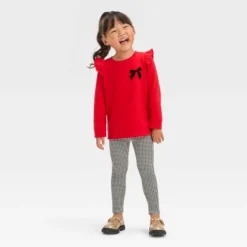Toddler Girls' Bow-Tie Long Sleeve Top & Leggings Set - Cat & Jack™ Red -Kid Clothing GUEST d357f133 a2bc 4600 9c1e b1c3b575b6ce