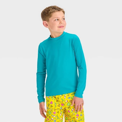 Boys' Solid Rash Guard Top - Cat & Jack™ Turquoise Green 5 Boys' Solid Rash Guard Top - Cat & Jack™ Turquoise Green - Image 3