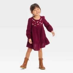 Toddler Girls' Floral Long Sleeve Dress - Cat & Jack™ Burgundy -Kid Clothing GUEST d580dedb 530f 460e 8481 1d97129d59cf