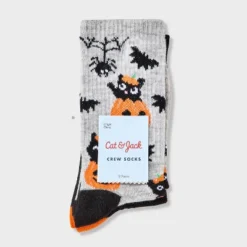 Girls' 2pk Pumpkin Halloween Crew Socks - Cat & Jack™