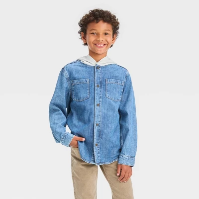 Boys' Long Sleeve Hooded Shacket - Cat & Jack™ Medium Wash 5 Boys' Long Sleeve Hooded Shacket - Cat & Jack™ Medium Wash - Image 3