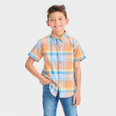 Boys' Short Sleeve Plaid Button-Down Shirt - Cat & Jack™ Orange 5 Boys' Short Sleeve Plaid Button-Down Shirt - Cat & Jack™ Orange - Image 3