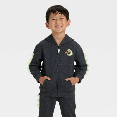 Toddler Boys' Halloween Dino Zip-Up Hoodie - Cat & Jack™ Black 6 Toddler Boys' Halloween Dino Zip-Up Hoodie - Cat & Jack™ Black - Image 4